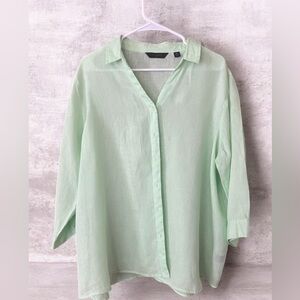 Investments 100% LINEN Mint Green Button Down top/2XL